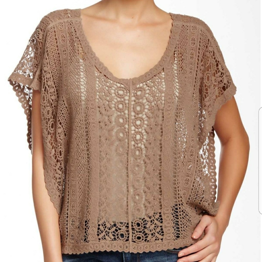Olivia Sky Brown Crochet Poncho Top